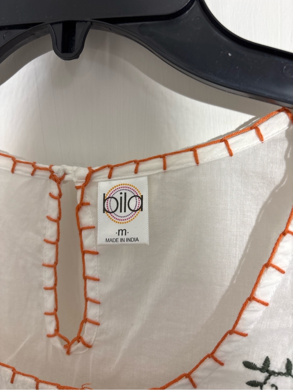Bila White Top with Bright Orange Hand-Stitch Trim - Picture 2 of 3
